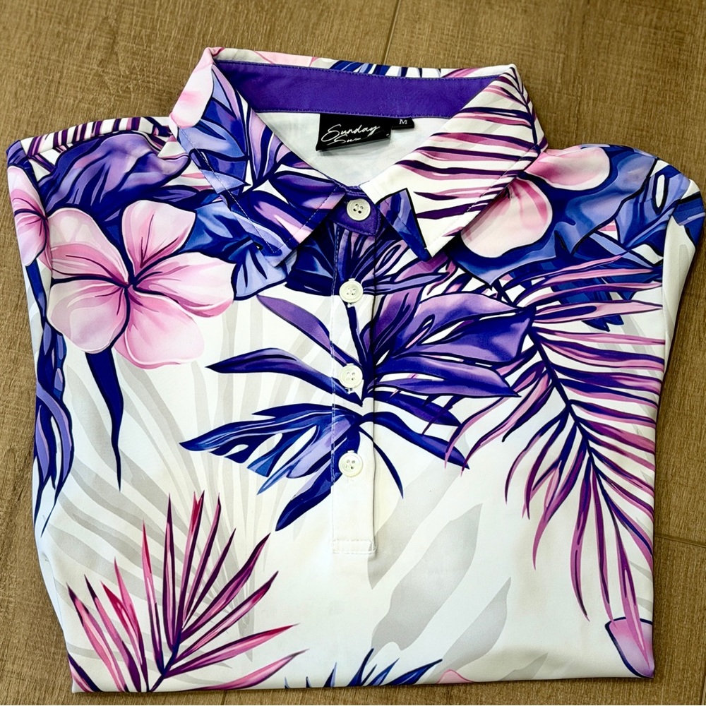 Sunday Swagger Kokomo Women M Polo Shirt Golf Performance‎ Purple Pink Hawaii - Picture 8 of 9